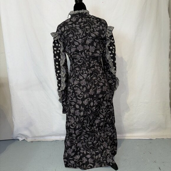 NWT Isabel Marant Etoile Black White Floral Dress Ruffles Zip Long Sleeve Sz 36 - Picture 5 of 16